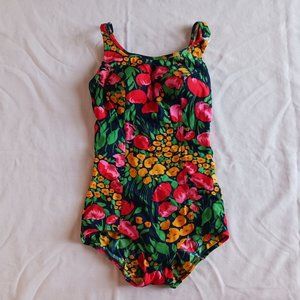 Vintage Anita Bathing Suit Swimsuit Navy Blue Floral Size 10 Germany